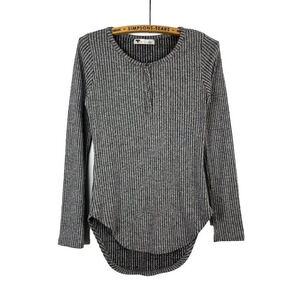 TEMT Womens Small Ribbed Grey Henley Long Sleeve Knit Button Top